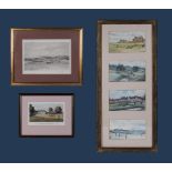 A framed print of Carnoustie signed in pencil John Smart together with four prints of Scottish