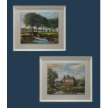 H J Woods - a pair of framed oil on board entitled 'High Summer' and 'Old Water Mill, South Wigston'