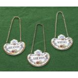 Three Coalport porcelain decanter labels