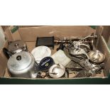 A box of assorted metal ware