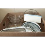 A box containing kitchen dishes