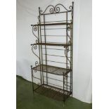 A metal garden plant stand.