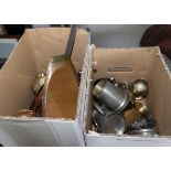 Two boxes of metal ware