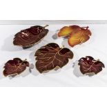 Five Carlton Ware leaf dishes