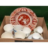 Commemorative cups and a tin glazed plate