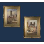 A pair of 19th century gilt framed continental watercolours indistinct signatures, image size 38cm x