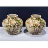 A large pair of Japanese Satsuma vases with floral decoration, seal marks to base. 9.5 inches high