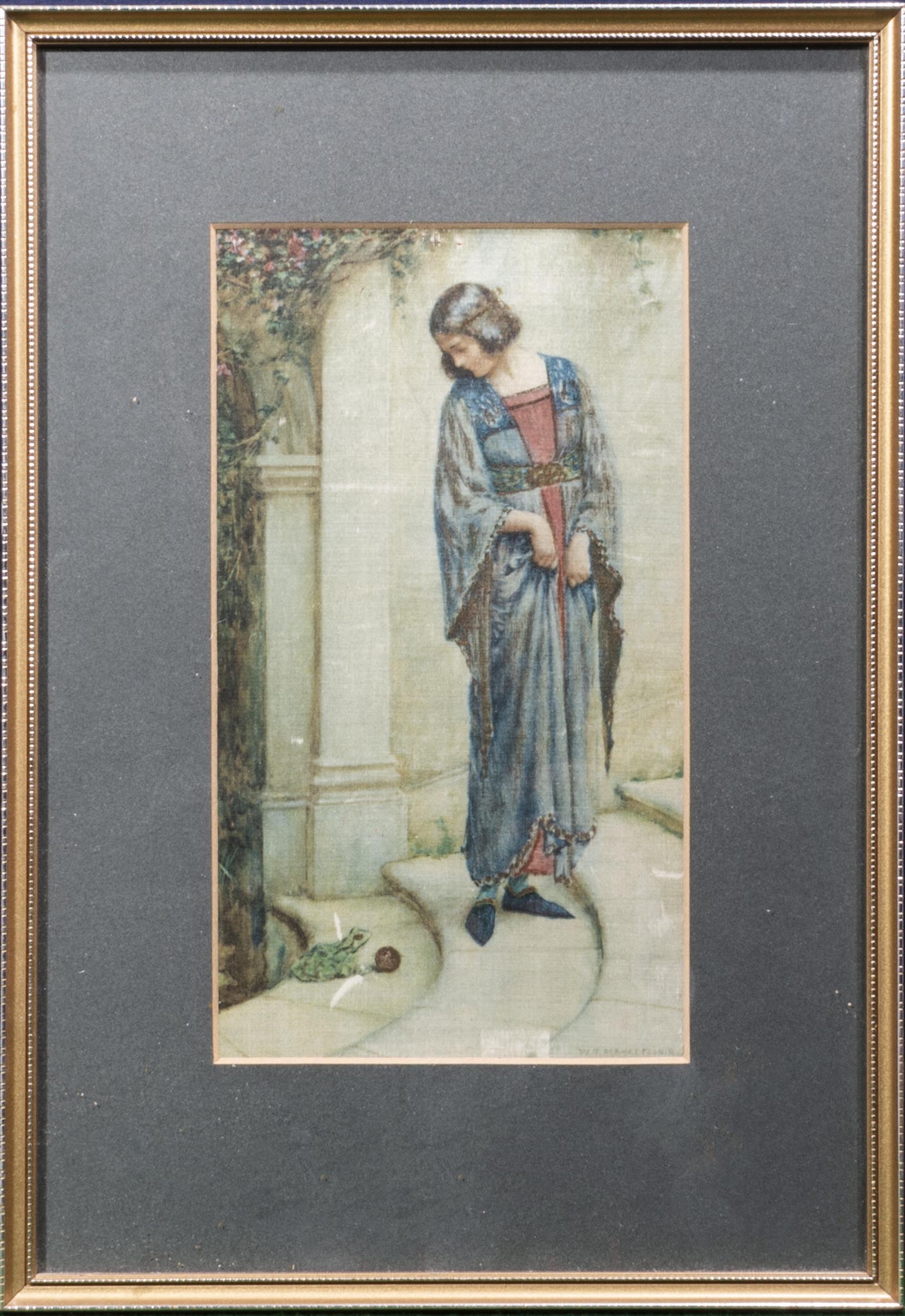 An oak framed watercolour of a rural scene together with a print of a lady. - Image 3 of 3