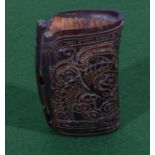 Carved water buffalo horn cup