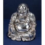 Cast silvered seated Buddha, impressed mark verso. 7 inches tall