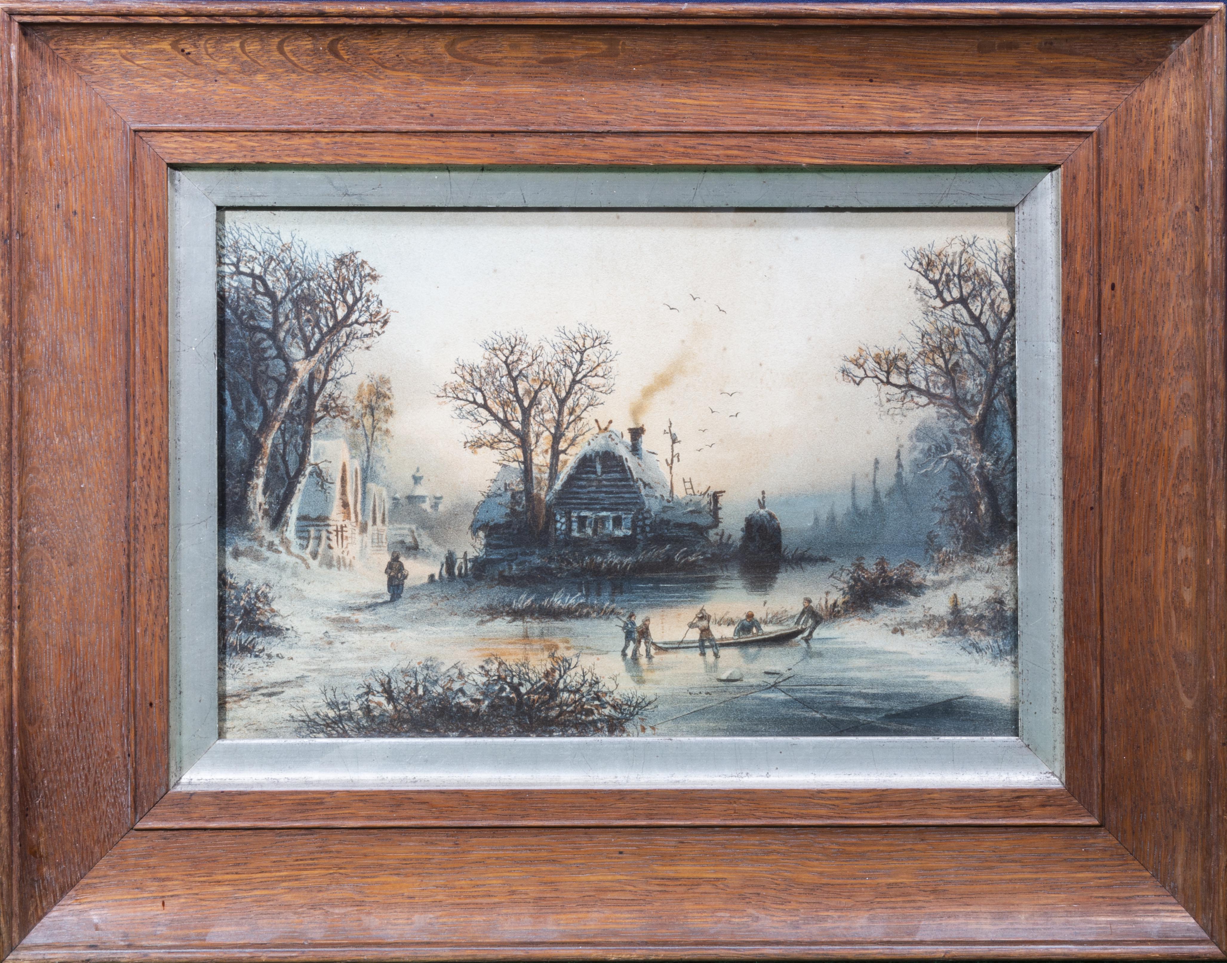 An oak framed watercolour of a rural scene together with a print of a lady. - Image 2 of 3