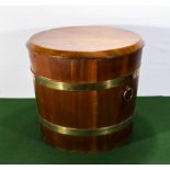 A brass bound mahogany log bucket