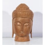 Carved hardwood head of Buddha