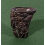 Carved water buffalo horn cup