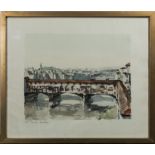 A framed watercolour of the Ponte Vecchio Bridge Florence, signed