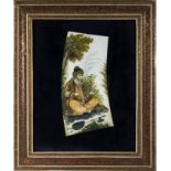 A framed Chinese ivory panel depicting a hunter at rest