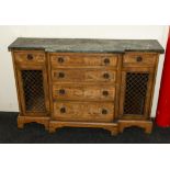 A 20th century Regency style side cabinet with brass grilled doors and marble top