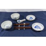 Oriental style dishes, side plates, spoons and chopsticks