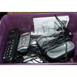 A box containing telephones