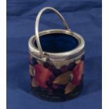 A small Moorcroft style preserve pot with silver plated rim A/F