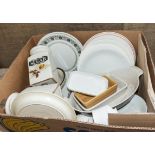 A box of kitchen dishes and plates