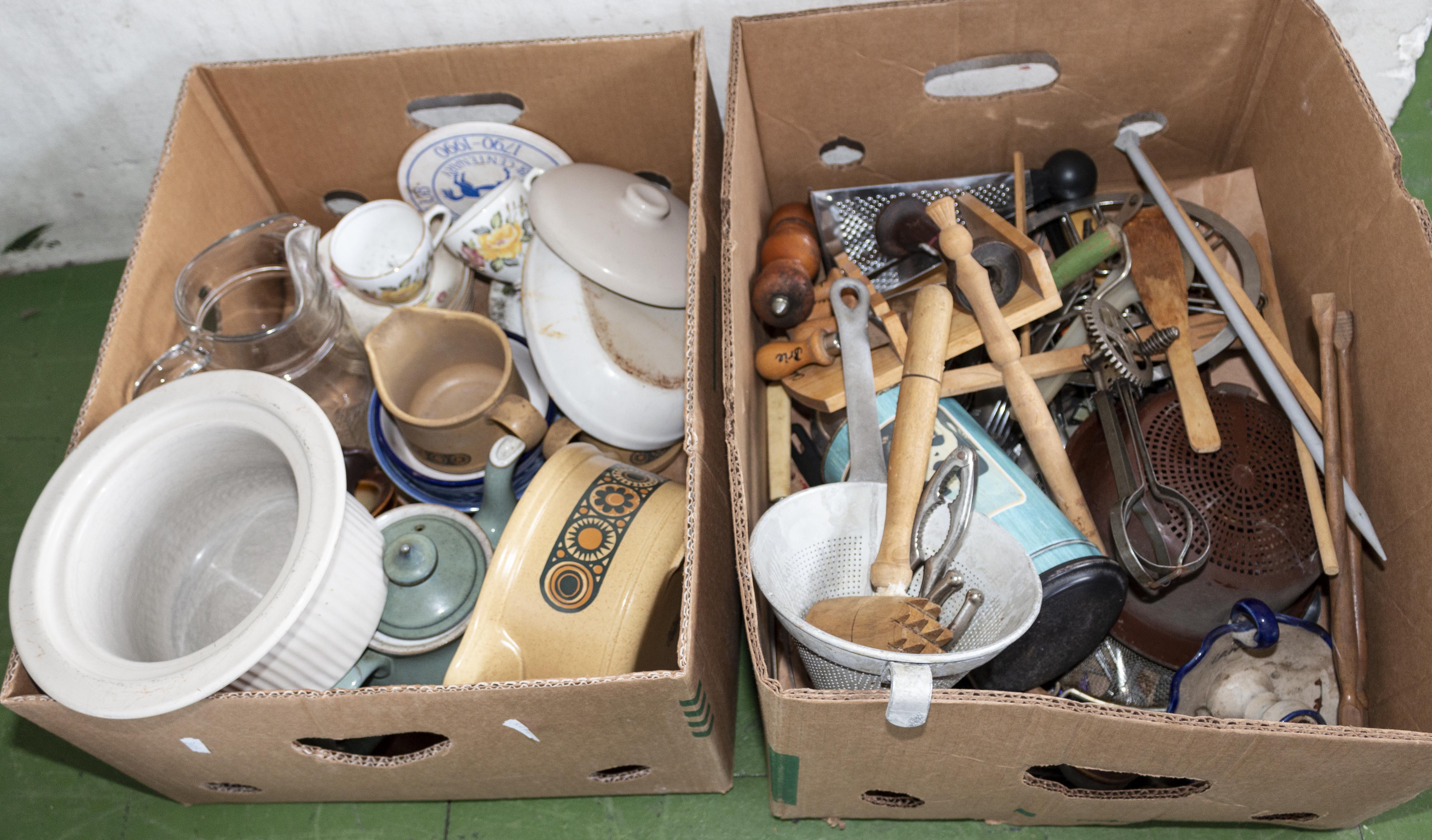Two boxes of kitchen ware