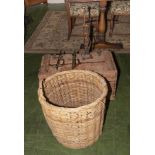 An egg crate, log basket and metal ware