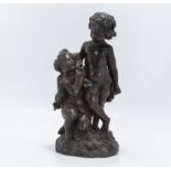A bronzed heavy spelter figure of two cherubs, originally a gas lamp. Nice quality