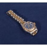 A lady's Rolex Oyster Perpetual gold and steel jubilee bracelet datejust blue diamond dial (1991)