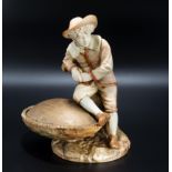 A Royal Worcester figure of a boy leaning against a basket A/F