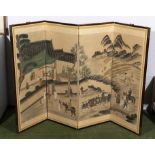 An Chinese hand painted four fold screen