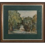 Alfred Hayward 1856- 1939 framed watercolour titled Chateau, labels verso. 46cm x 51cm