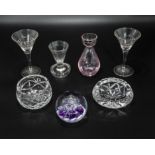 Six pieces of glass and a Selkirk glass paperweight