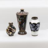 A small cloisonne scent bottle and two vases