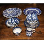 A collection of blue and white pottery.