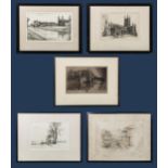 Five framed engravings