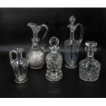 Five glass decanters