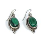 A pair of silver and malachite earrings