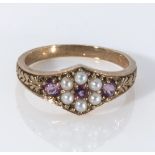 A 9ct gold seed pearl and pink sapphire ring