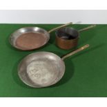 Three Victorian copper pans.