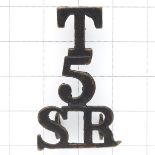 T / 5 / SR scarce Cameronians (Scottish Rifles) brass Scottish shoulder title circa 1908-21.