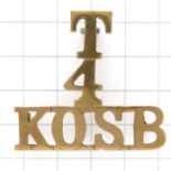 T / 4 / KOSB King's Own Scottish Borderers brass shoulder title circa 1908-21.