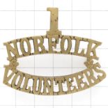 1 / NORFOLK / VOLUNTEERS WW1 brass VTC shoulder title.