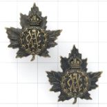 Canadian Army Veterinary Corps WW1 pair of bronze collar badges.