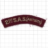 21st S.A.S. (ARTISTS) scarce cloth embroidered shoulder title.