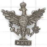 26th Hussars WW2 raised scarce Officer’s rare cast 1st pattern silver cap badge.