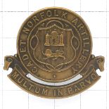 Cadet Norfolk Artillery rare die-cast bronze cap badge.