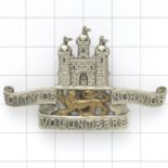 City of Norwich Volunteers WW1 scarce bi-metal VTC cap badge.