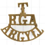 T / RGA / ARGYLL brass Royal Garrison Artillery shoulder title circa 1908-20.