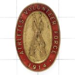 Athletes Volunteer Force 1914 VTC red enamel lapel badge